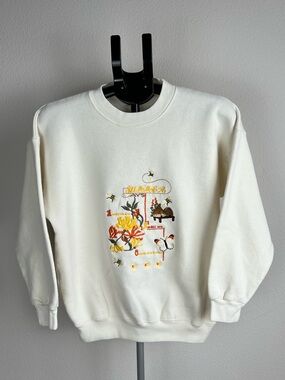 Vtg Acorn Leisure Sweatshirt Made in England Embroidered Cottagecore Cream S/M